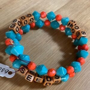 Hand Crafted Beaded Wrap Bracelet Turquoise Orange Med.